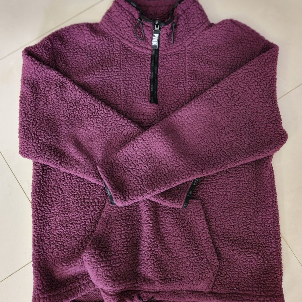 PINK Sherpa Pullover Half Zip Sweatshirt